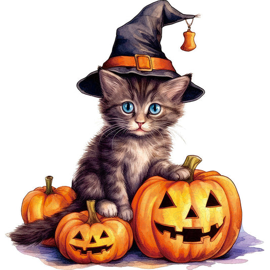 🔥Último día 85 % de descuento: pegatina de vinilo de halloween con sombrero de bruja y calabaza para gatos