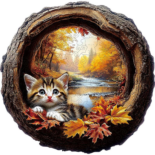 Puzzle 3D de Madera Gatito de Otoño